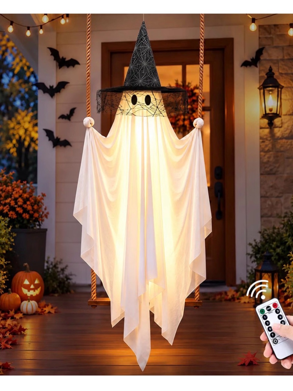 Halloween Hanging Ghost Light Decoration - White